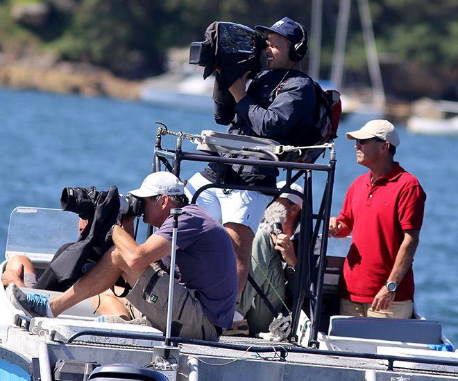 The 18 Footers TV video team are always near the action on race day © Frank Quealey